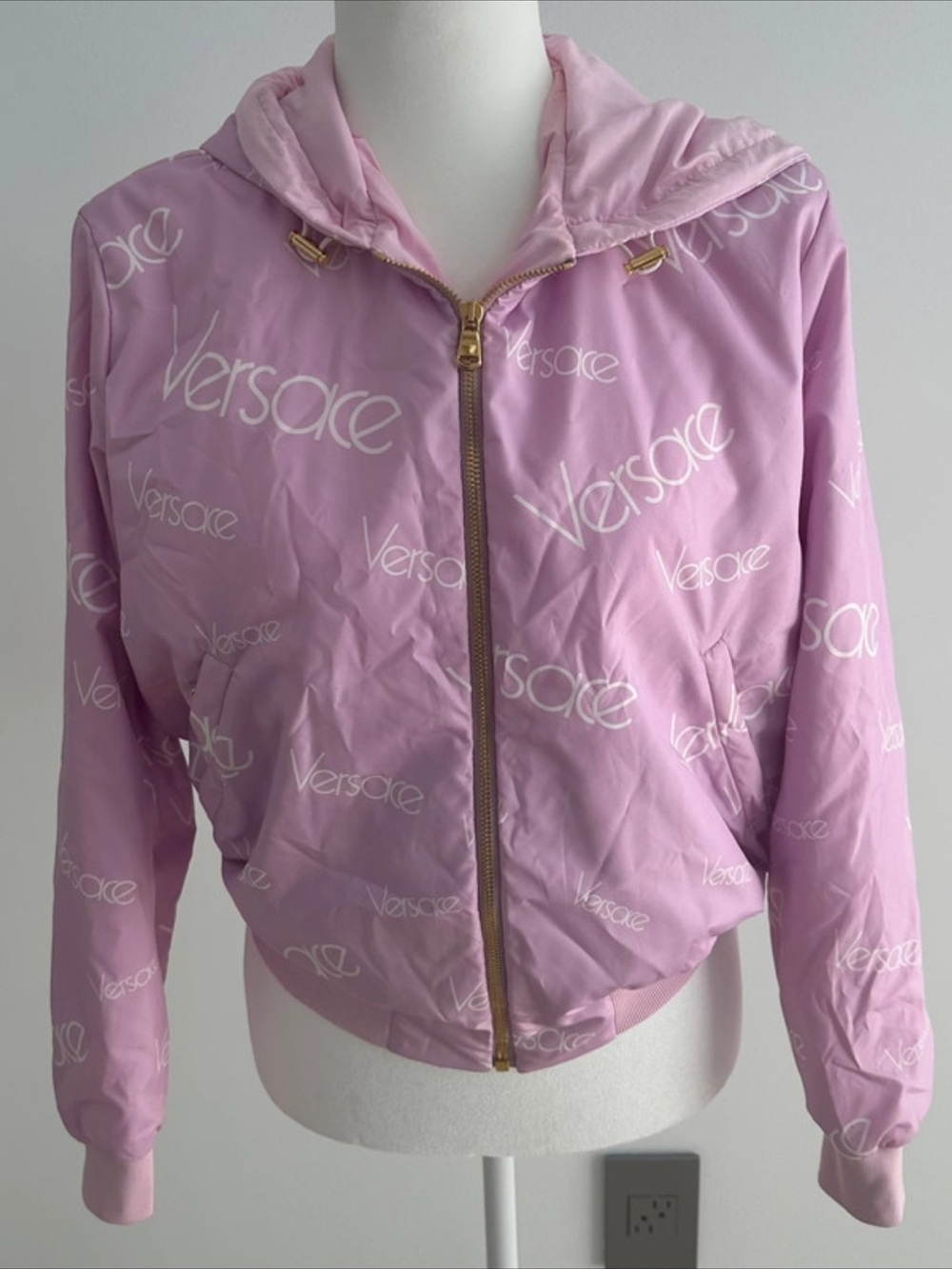 Versace Light Pink All-Over Logo Zip Hoodie Jacket